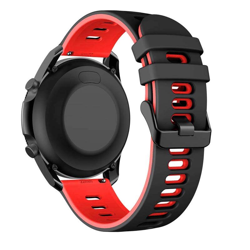 Correa De Silicona Para Smartwatch - Samsung Xiaomi Huawei Garmin Polar -  Ancho 22mm - Bicolor Negro Con Rojo